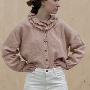*SOLD* HANSEL FROM BASEL pink linen frilly collar blouse
